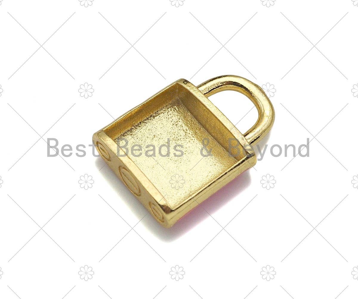 Gold Filled Colorful Enamel Lock Shape Pendant, 18K Gold Filled Lock Enamel Charm, Enaeml Jewelry,15x22mm,Sku#LK361