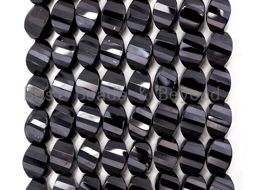 High Quality 6x12/8x12/8x16/ 10x14/10x20mm  Faceted Twist Black Onyx Stones Gemstones Beads, Black Beads, 15.5" Full Strand, SKU#Q22