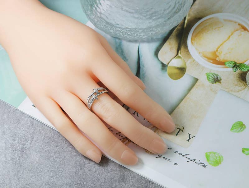 CZ Pave Double Band Ring,Sku#X290
