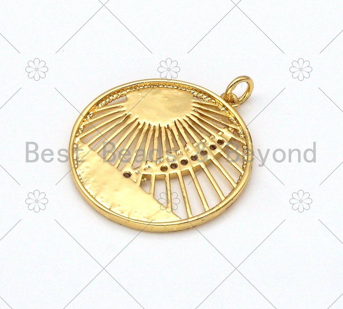 CZ Micro Pave Sun Light with Arrow Round Pendant,18K Gold Filled Charm,Necklace Bracelet Charm Pendant,27x29mm,Sku#L583