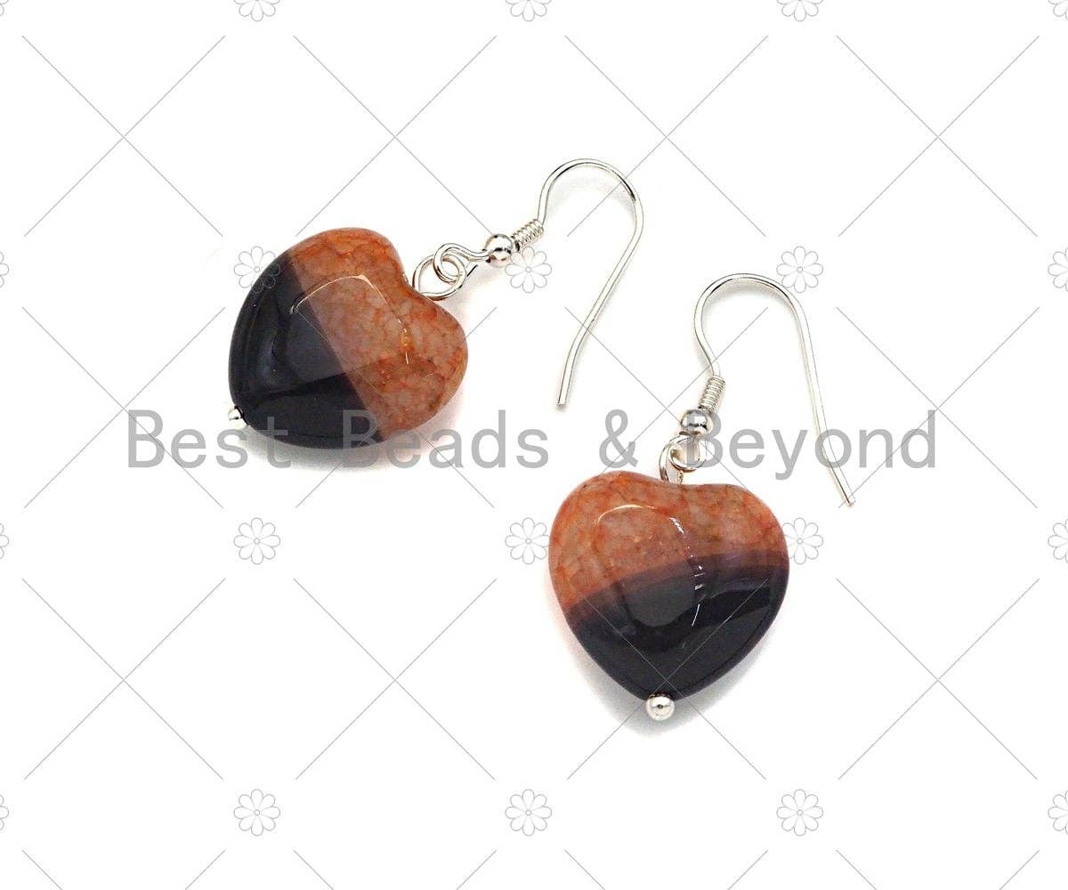 Sterling Silver Natural Druzy Agate Heart Earrings, EF39
