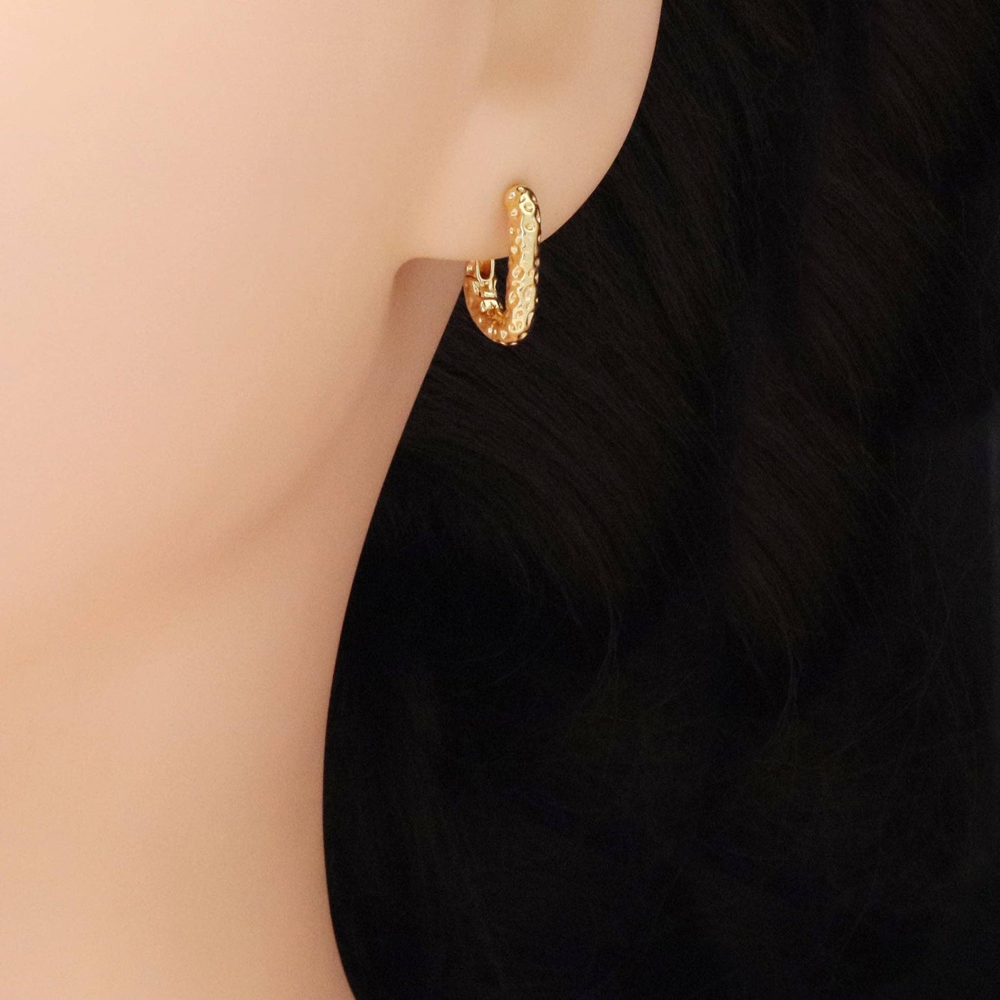 Hammered Gold Rectangle Shape Earrings, Sku#ZX168