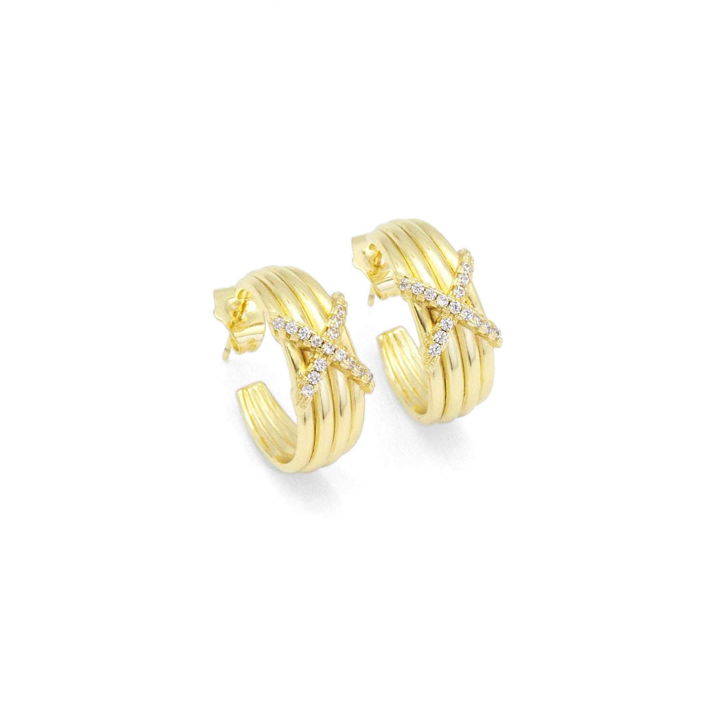 Gold X On Thick Hoop Earrings, Sku#LK849
