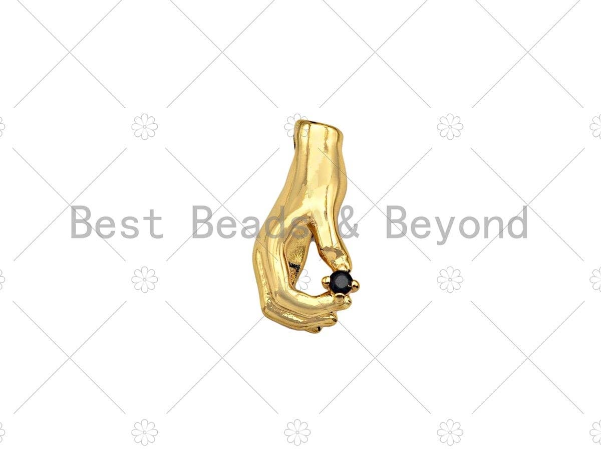 CZ Micro Pave Hand With Black Diamond Shape Pendant/Charm,Cubic Zirconia Hand Charm, Necklace Bracelet Charm Pendant,8x18mm, Sku#Z1272
