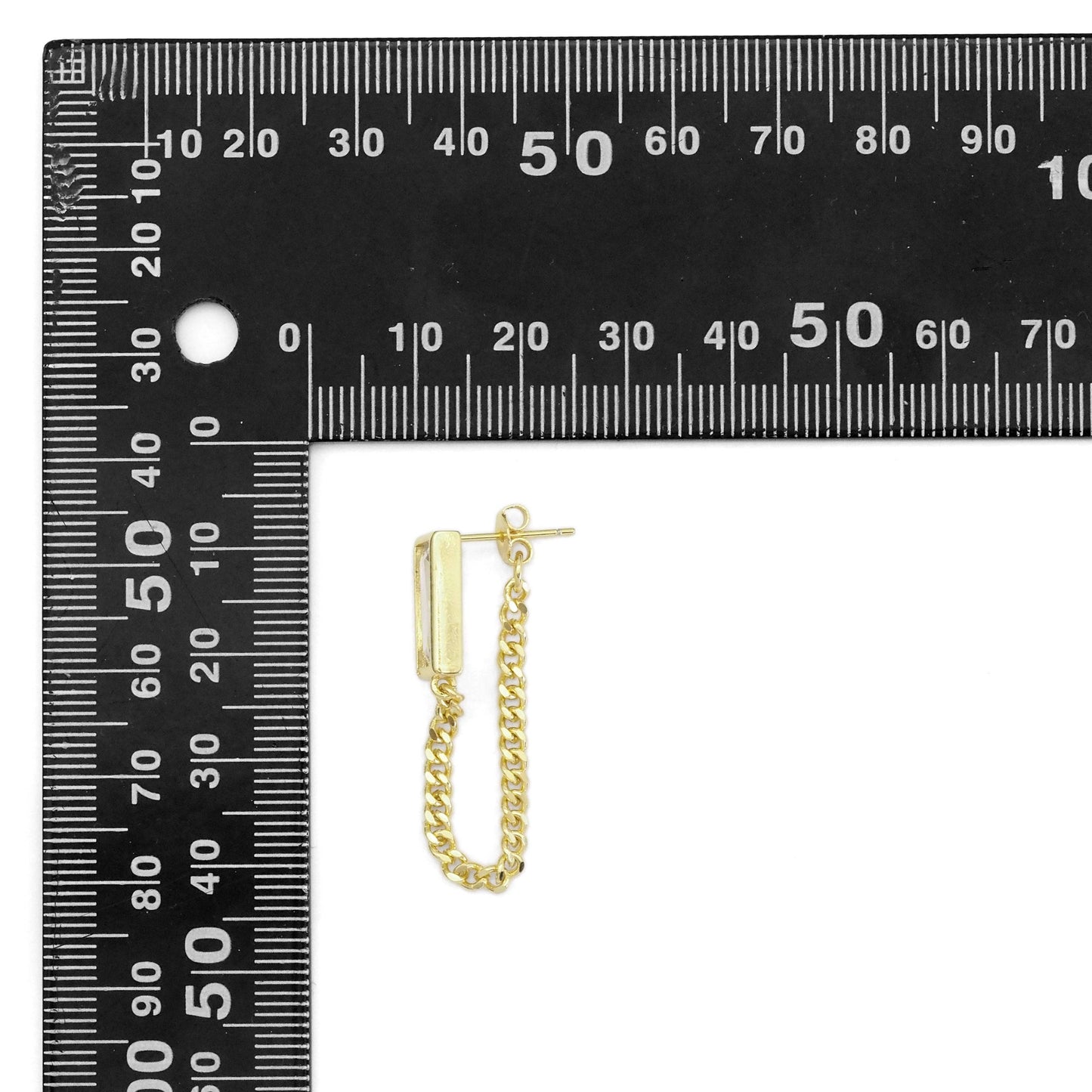 Gold Silver Rectangle CZ With Chain Link Dangle Earrings, Sku#LX374