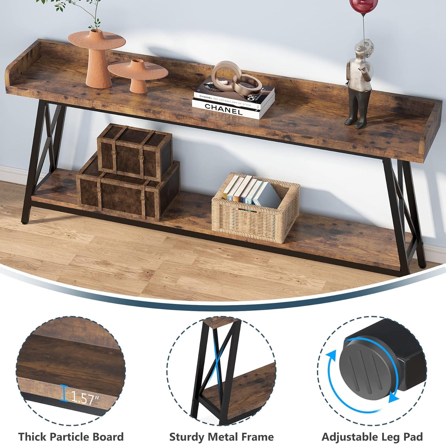 70.9" Extra Long Industrial Console Table, Rustic
