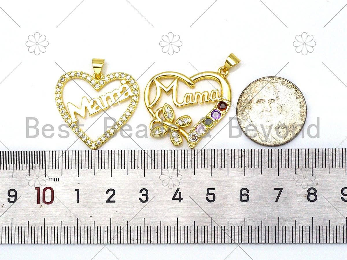 CZ Micro Pave MAMA On Heart Shape Pendant,18K Gold Filled Mama Charm,Mother's Day Necklace Bracelet Charm Pendant,27x25mm,Sku#LK388
