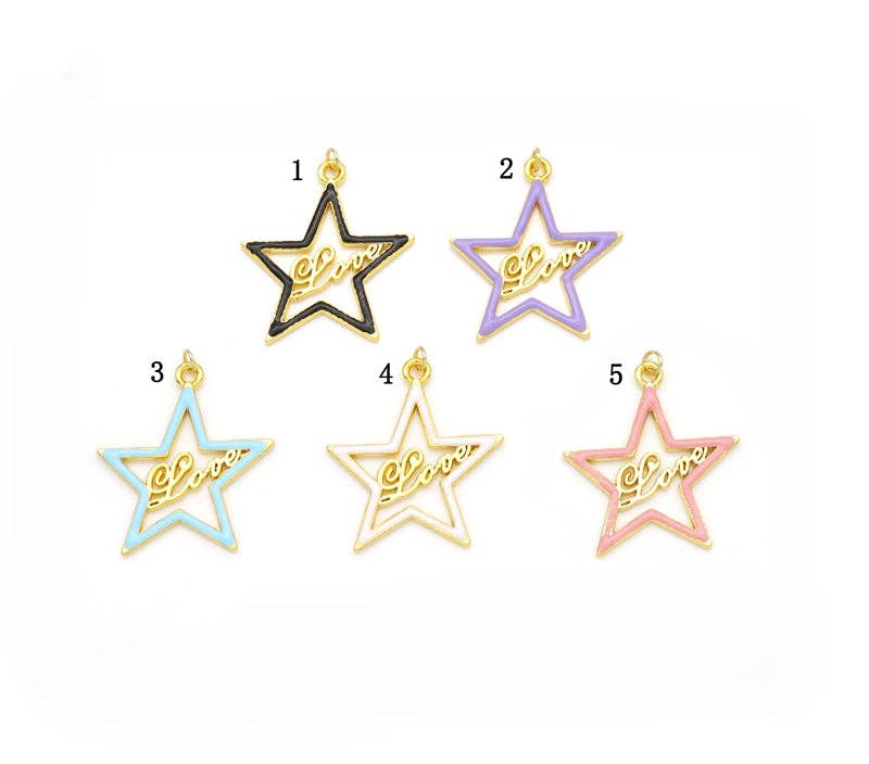 Large Gold Colorful Enamel Love Star Charm, Sku#B335
