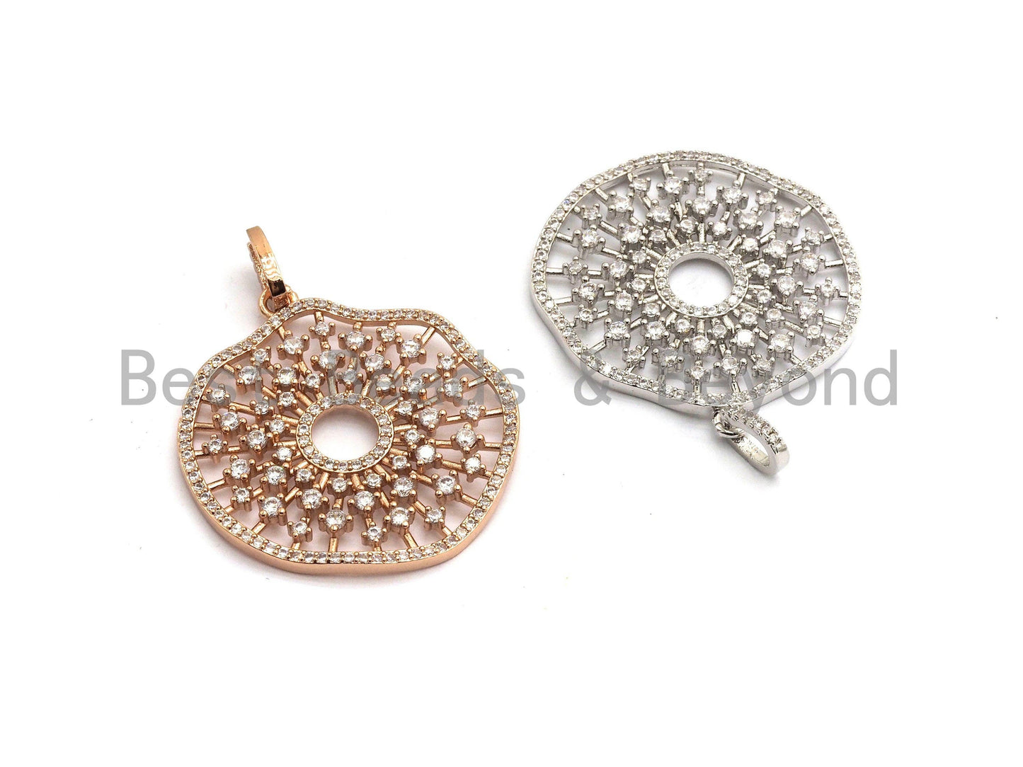 CZ Micro Pave Filigree Hollow out Flower Pendant, Cubic Zirconia Rose Gold/Silver/Black Focal Pendant, 33x35mm,sku#F637