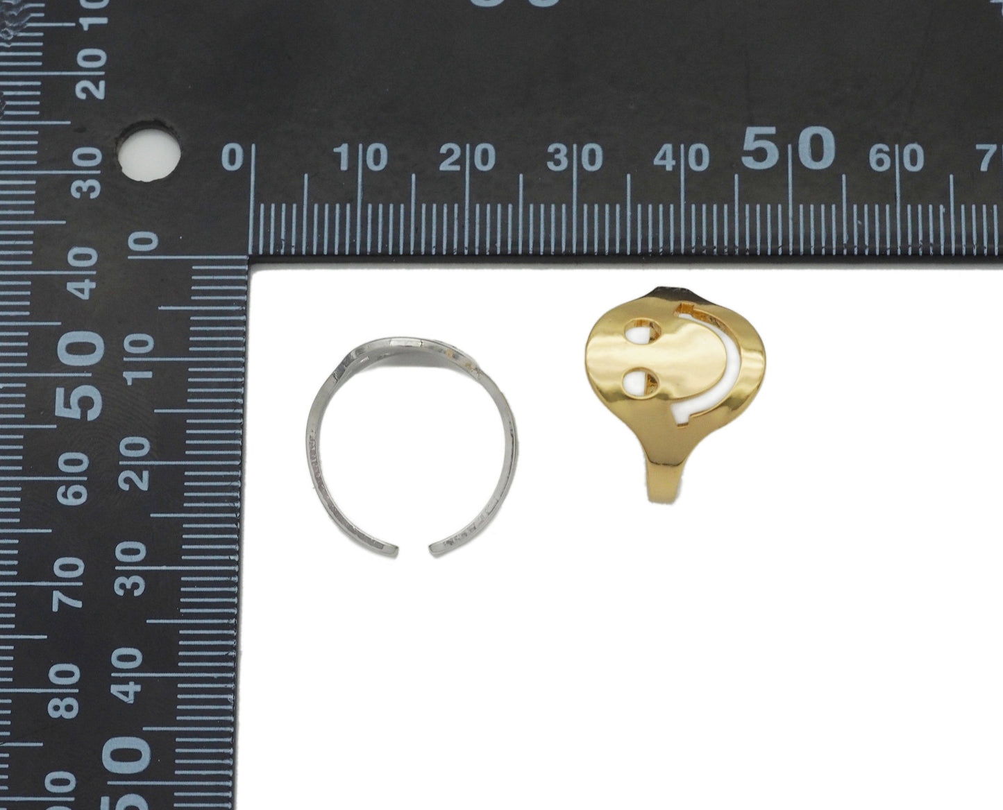 Gold Silver Smiley Face Adjustable Ring, Sku#FH215