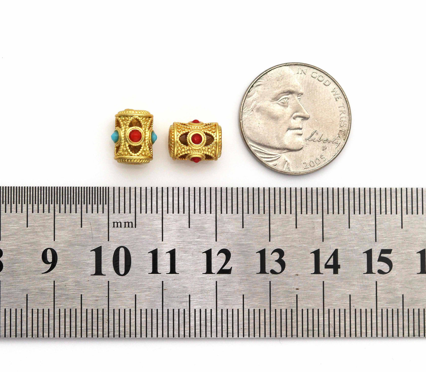 Gold Enamel Evil Eye On Tube Spacer Beads, Sku#LX65