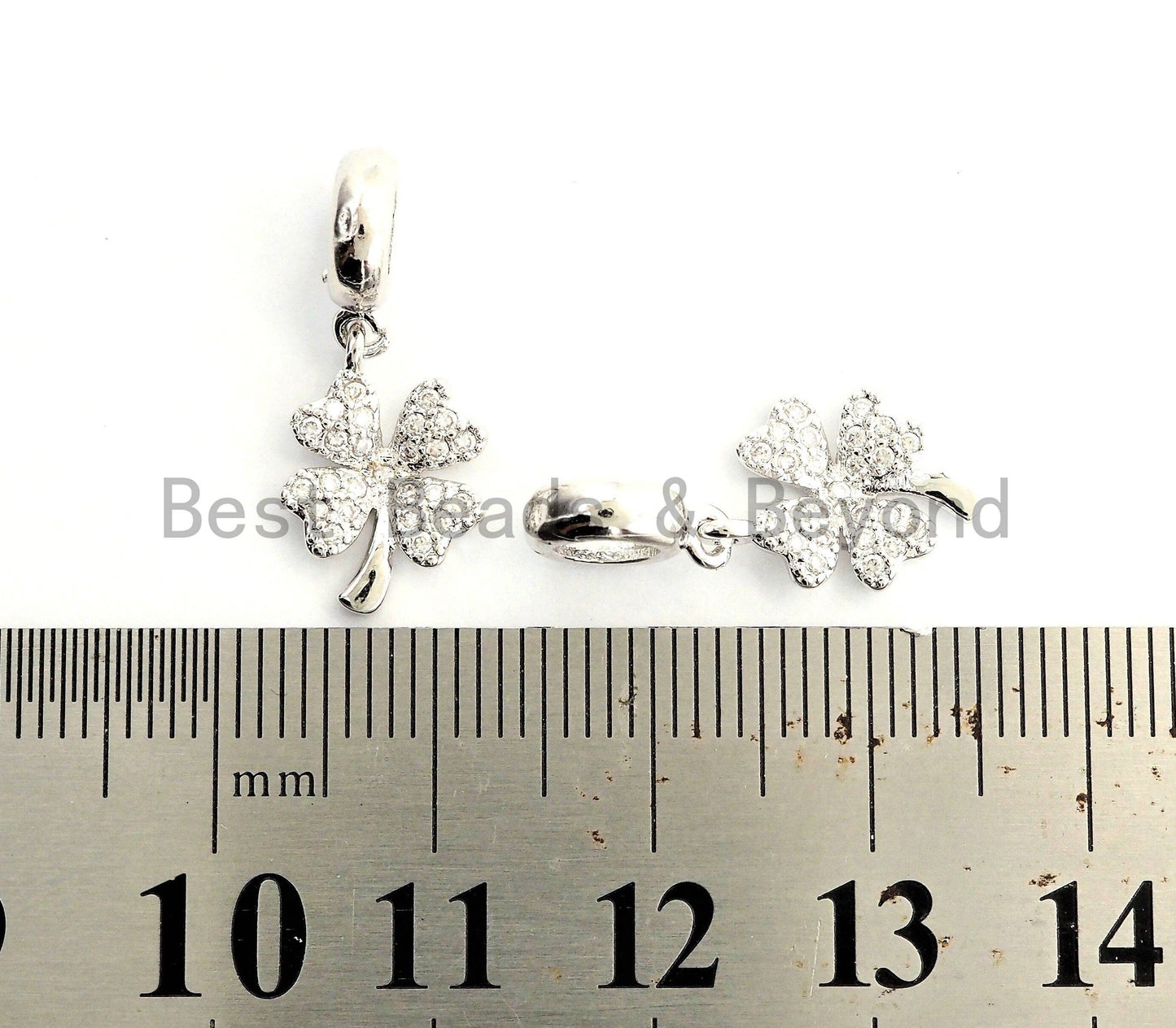 Gold/Silver CZ Micro Pave Lucky Clover Pendant, Big hole Eur