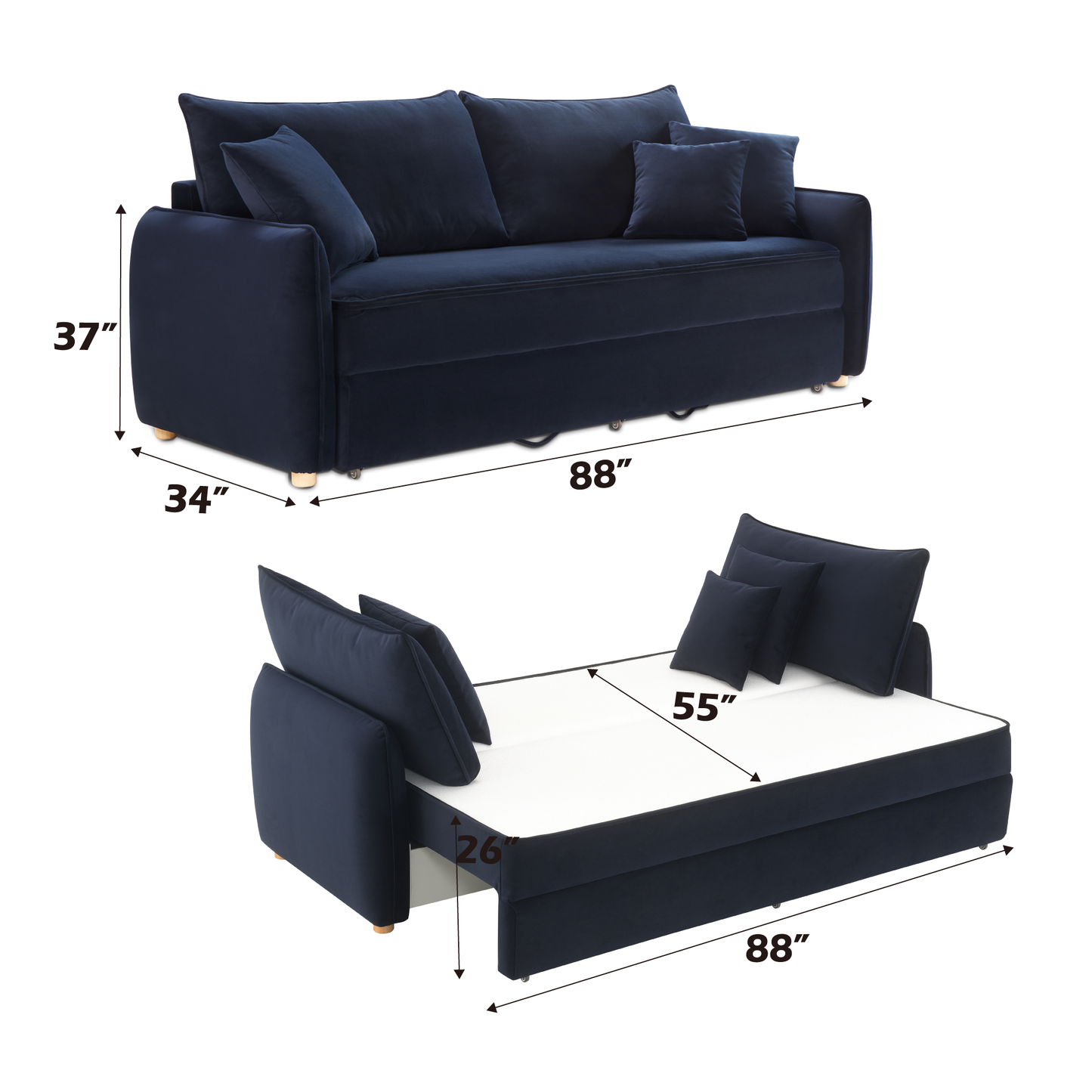 Irina Blue Velvet Sleeper Sectional Sofa