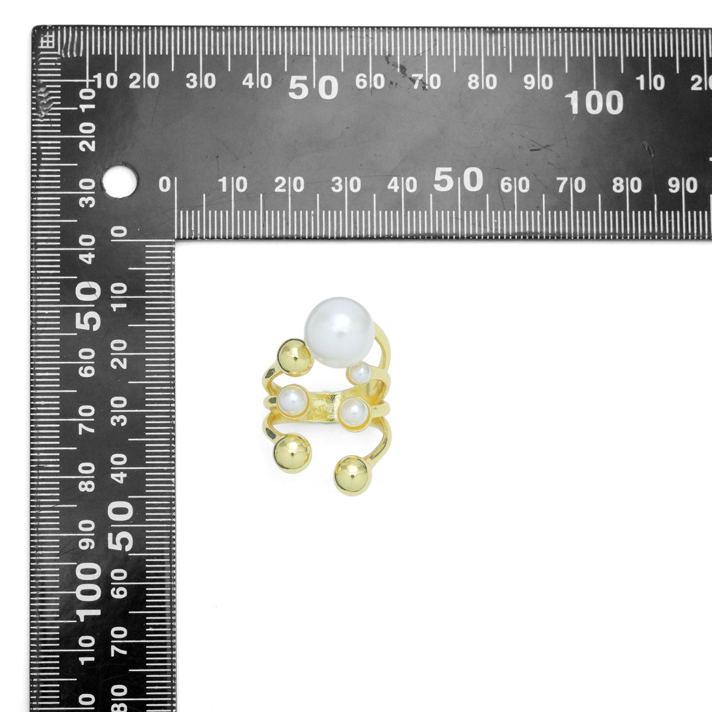 Gold Silver White Pearl Ball Adjustable Ring, Sku#LX683