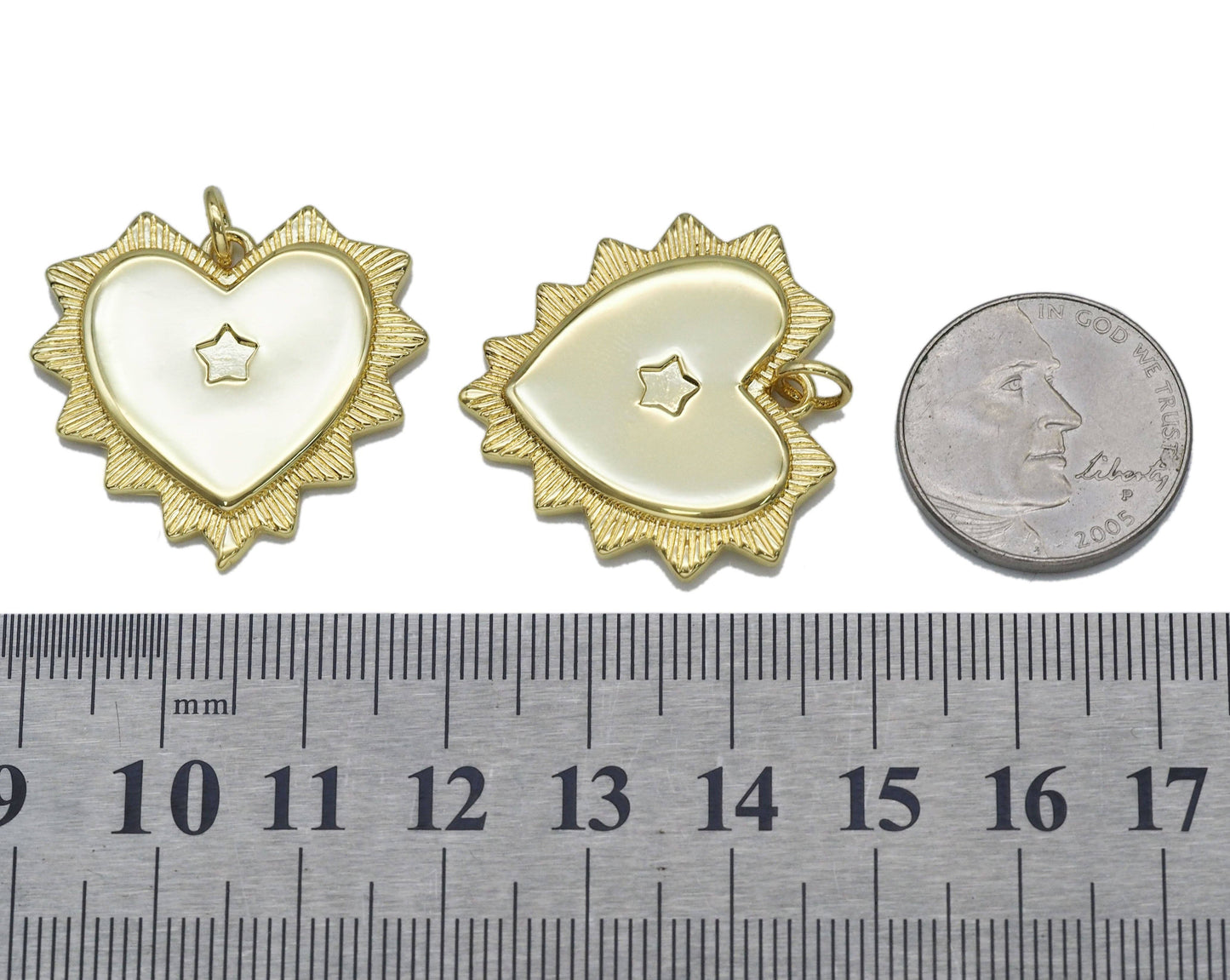 Gold Star On Spike Heart Pendant, Sku#LX104