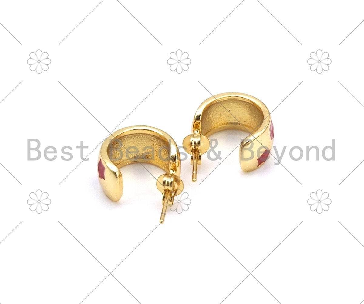 Enamel Star On Band Shape Earrings, Sku#LK449