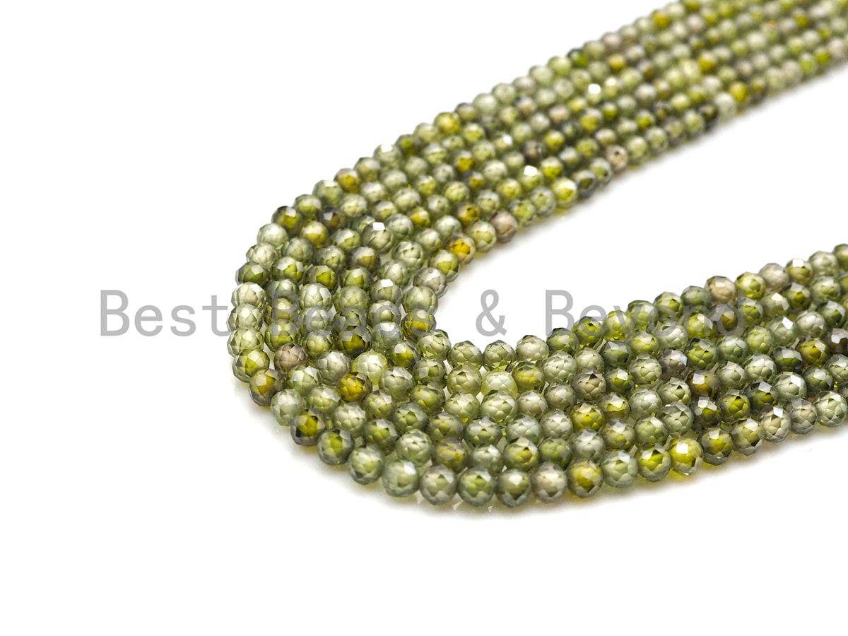 2mm/3mm/4mm High Quality Sparkly Cubic Zirconia Beads, Faceted Sparkly Olive Green Color beads, 15.5inch full strand, SKU#U914