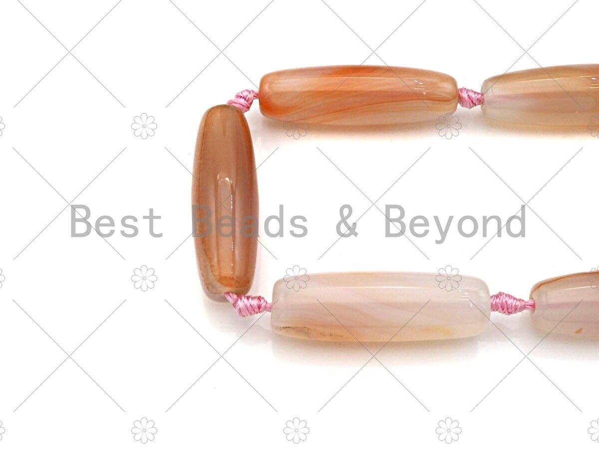 Natural Milky Pink Agate Barrel Spacer Beads, Pink Agate Spacer Beads, Tibetan Dzi Beads, 14x40mm, Sku#U1032