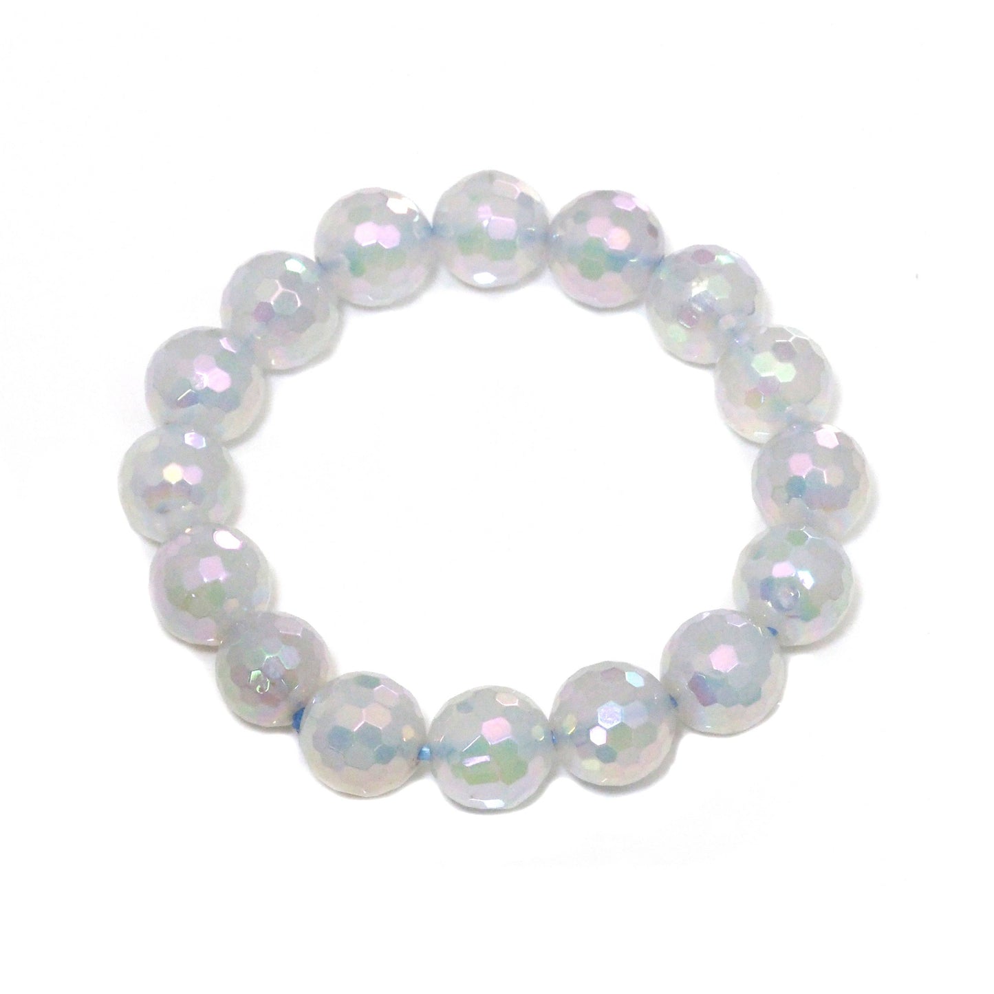 AB Mystic White Agate Faceted Stretchy Bracelet, Sku#EF304