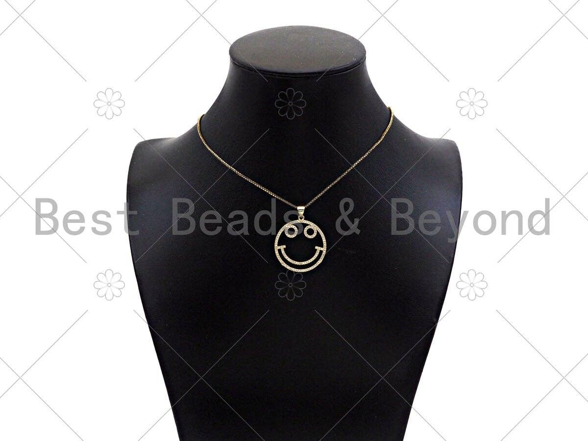 CZ Micro Pave Smiley Face Shape Pendant/Charm, 18K Gold Filled Charm, Necklace Bracelet Charm Pendant,26x29mm,Sku#LK322