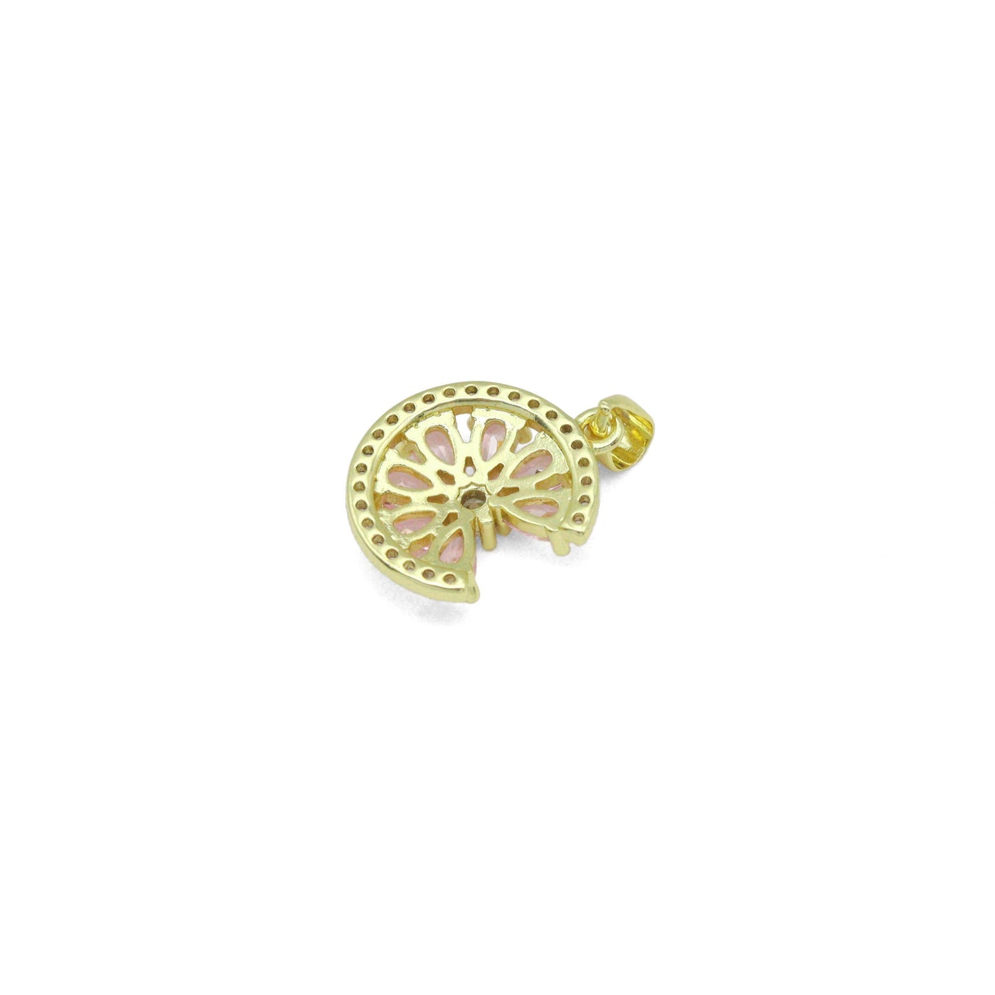 Pink Baguette CZ Lemon flower Charm Pendant, Sku#LK1086