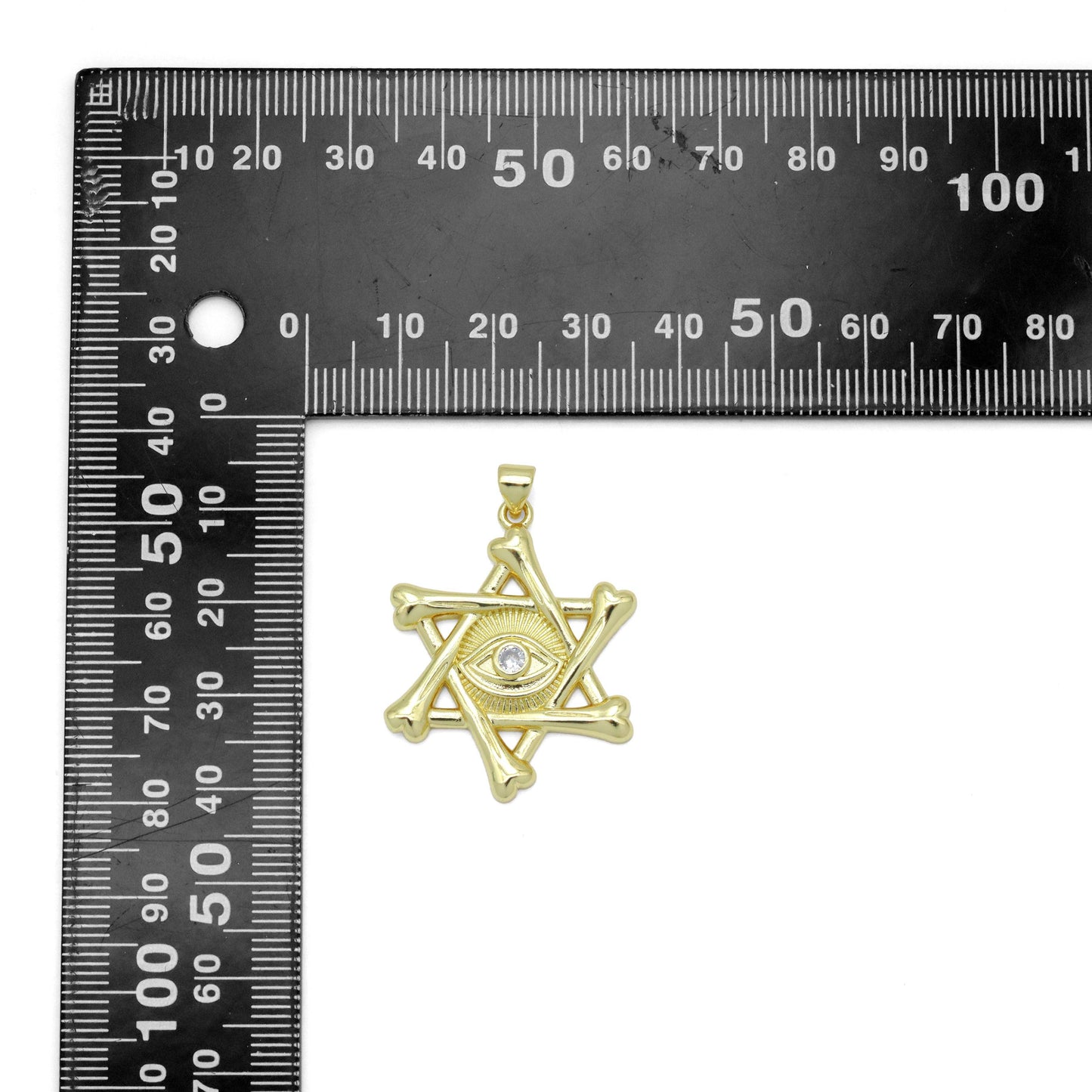 Gold Clear CZ Evil Eye Star Charm Pendant, Sku#LK981