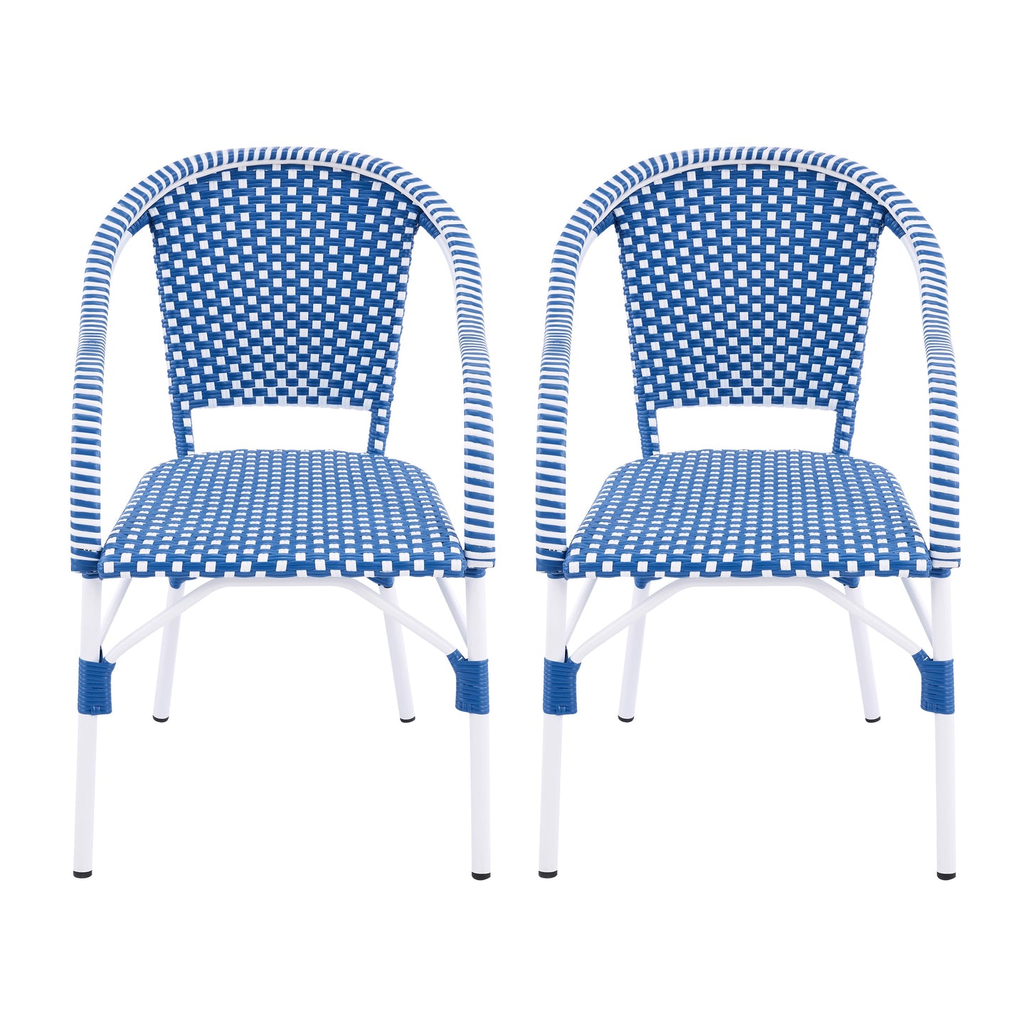 Outdoor Bistro Chairs Set of 2, White and Blue
