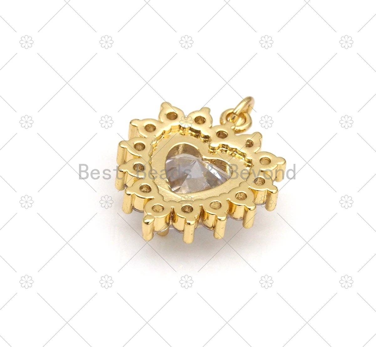 Big Clear CZ Micropave Lace Heart Shape Pendant, 18K Gold Filled Heart Charm,Necklace Bracelet Charm Pendant,18x20mm, Sku#F1437