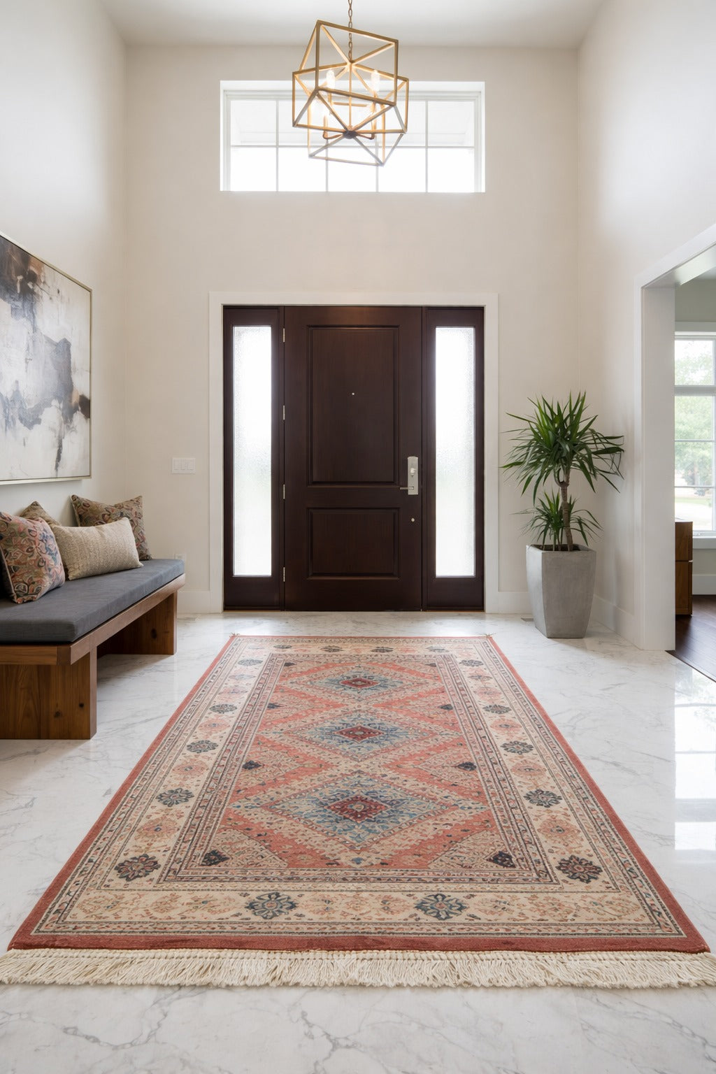 Hand-Knotted Pakistani Wool Rug, Tribal/Floral Design, size 2' 8"x 3' 8"