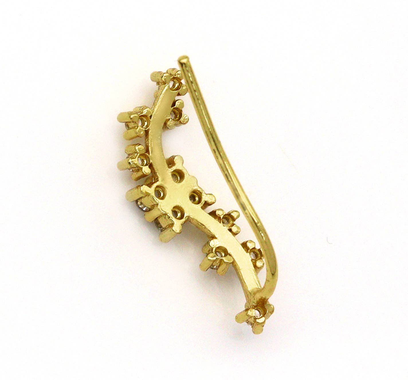 Gold Ear Climber Earring in Clear Crystal, Flower Blossom Earrings, Sku#B223