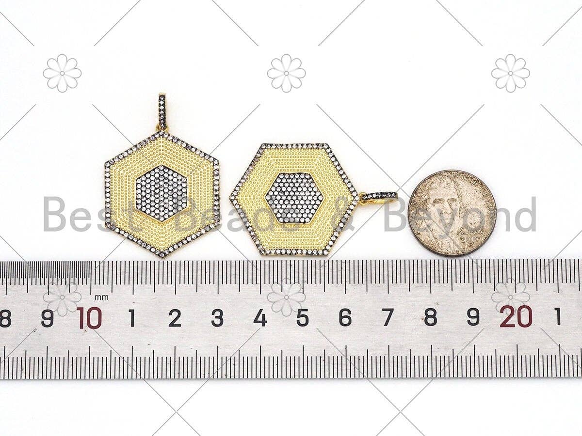 CZ Micro Pave Hexagon Shape Pendant, 18K Gold Filled Cubic Zirconia Hexagon Charm, Necklace Bracelet Charm Pendant,27x33mm, Sku#L620