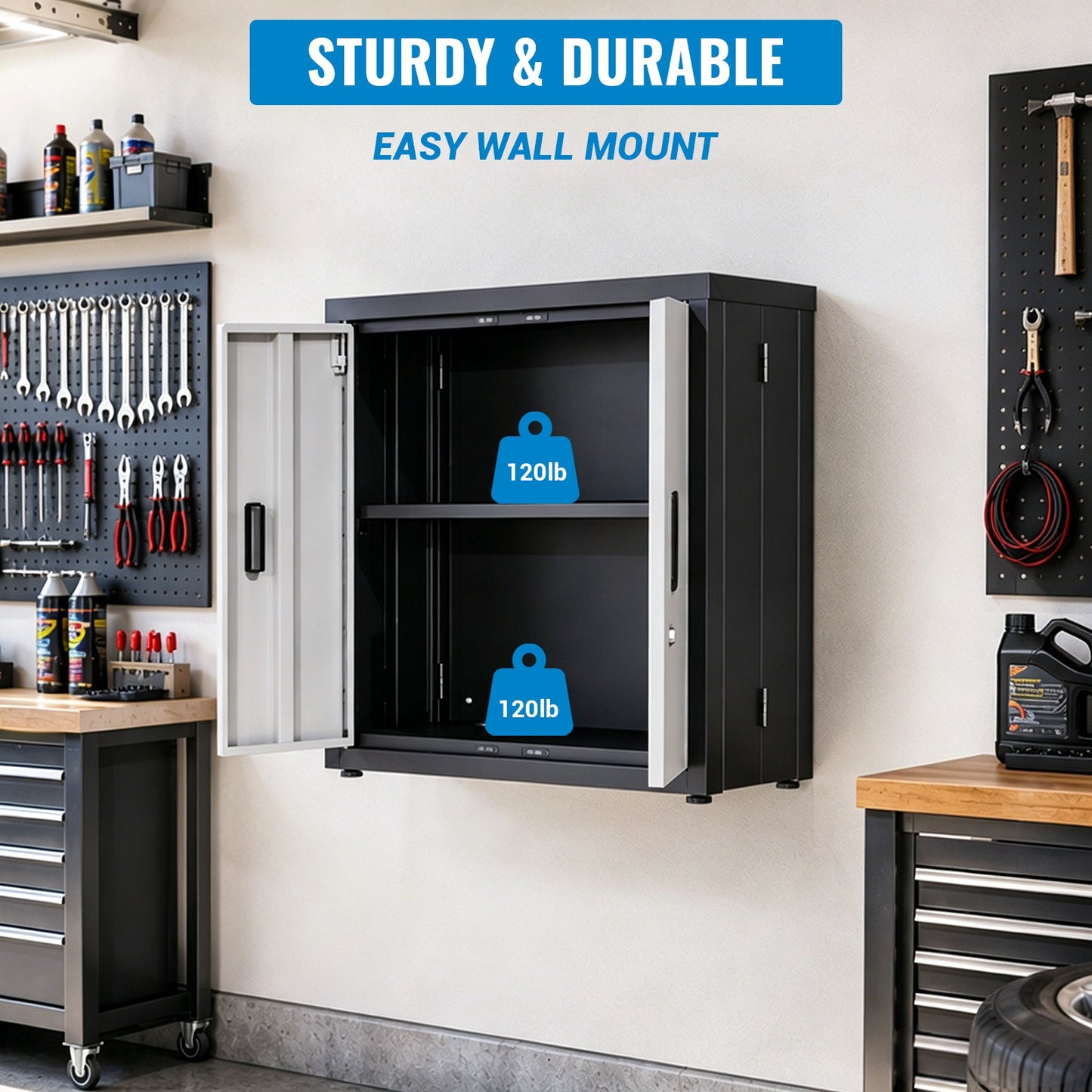 Metal Tool Garage Storage Cabinet with 2 Doors and Lock