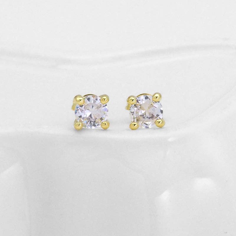 Dainty Round Diamond CZ Gold Stud Earrings, Sku#LK836