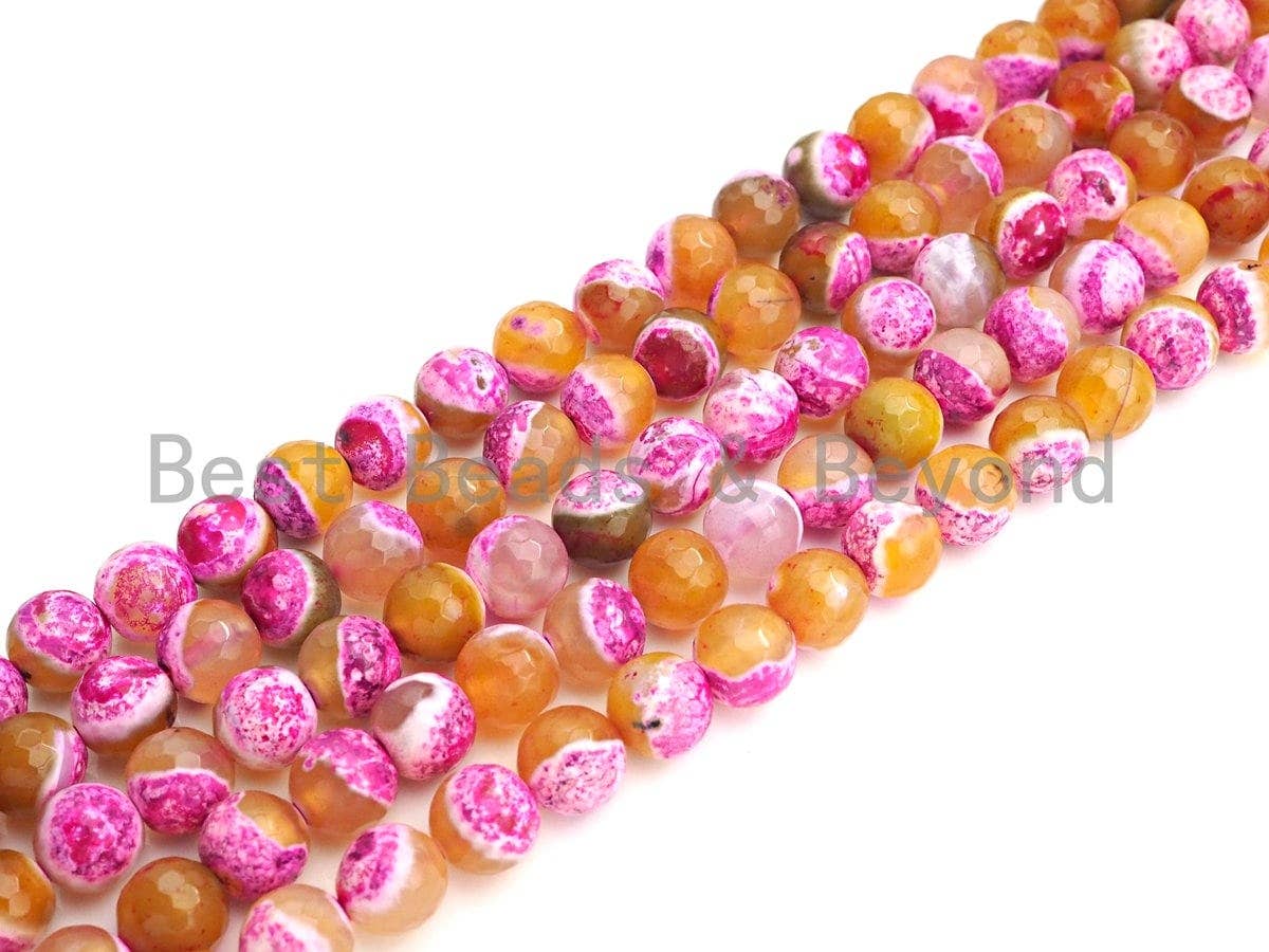 Natural Pink Orange Fire Agate Beads, 6mm/8mm/10mm Round Faceted Fire Agate Beads, 15.5" Full Strand, Sku#UA69