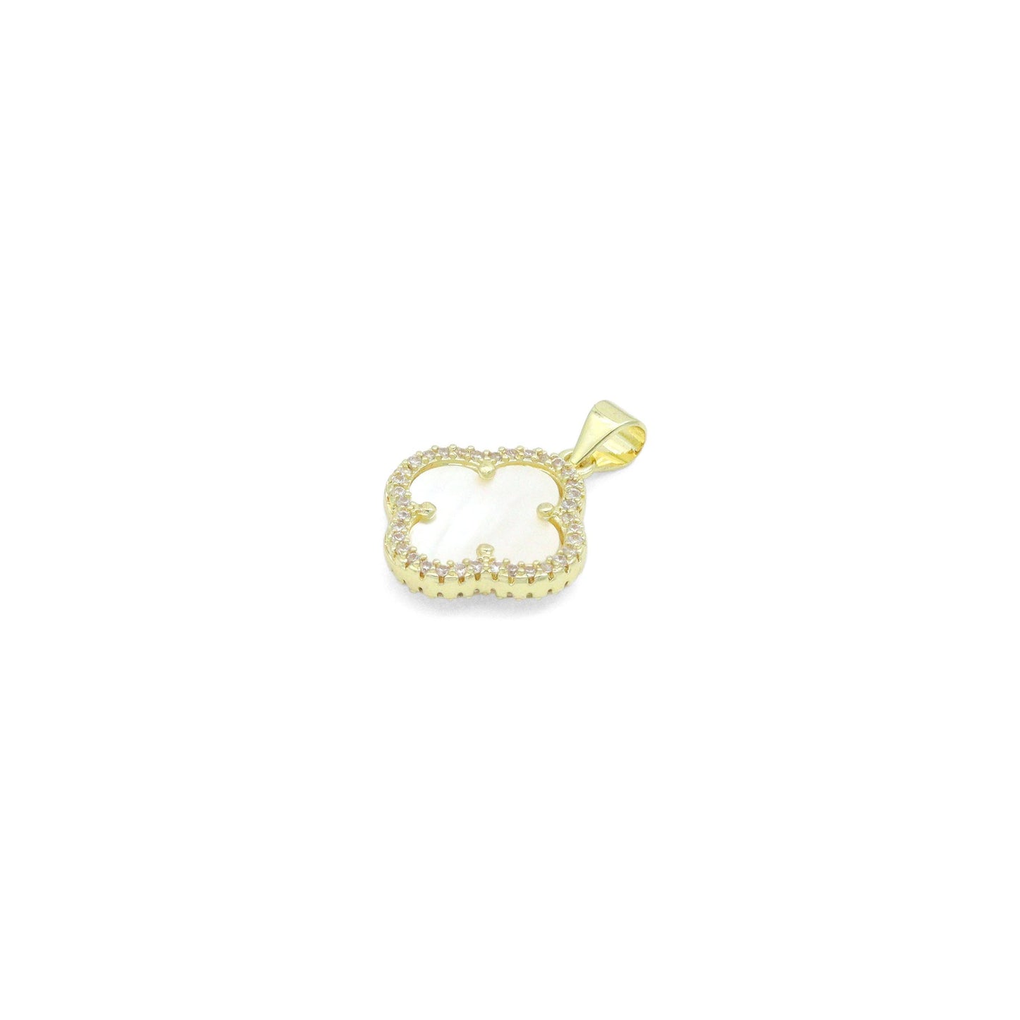 Clear CZ Double sided Mother of Pearl Gold flower Charm Pendant,Sku#LX881