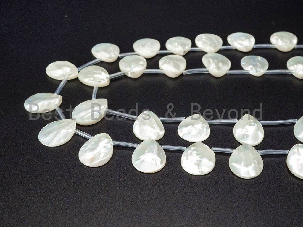 High Quality White Mother of Pearl, 15x20mm/18x25mm/25x35mm, Mop Shell, White Shell, Flat Teardrop Shape Beads, 15inch strand,SKU#T11