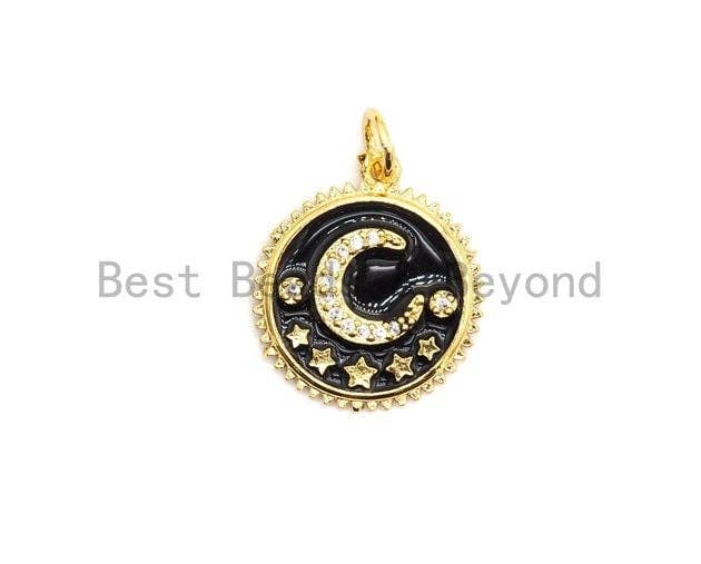 NEW DESIGN Pave CZ Enamel Moon Star Charms Pendant, Enamel Pendant,Enamel Round Pendant, Oil Drop jewelry Findings, 16x18mm,sku#Z252C