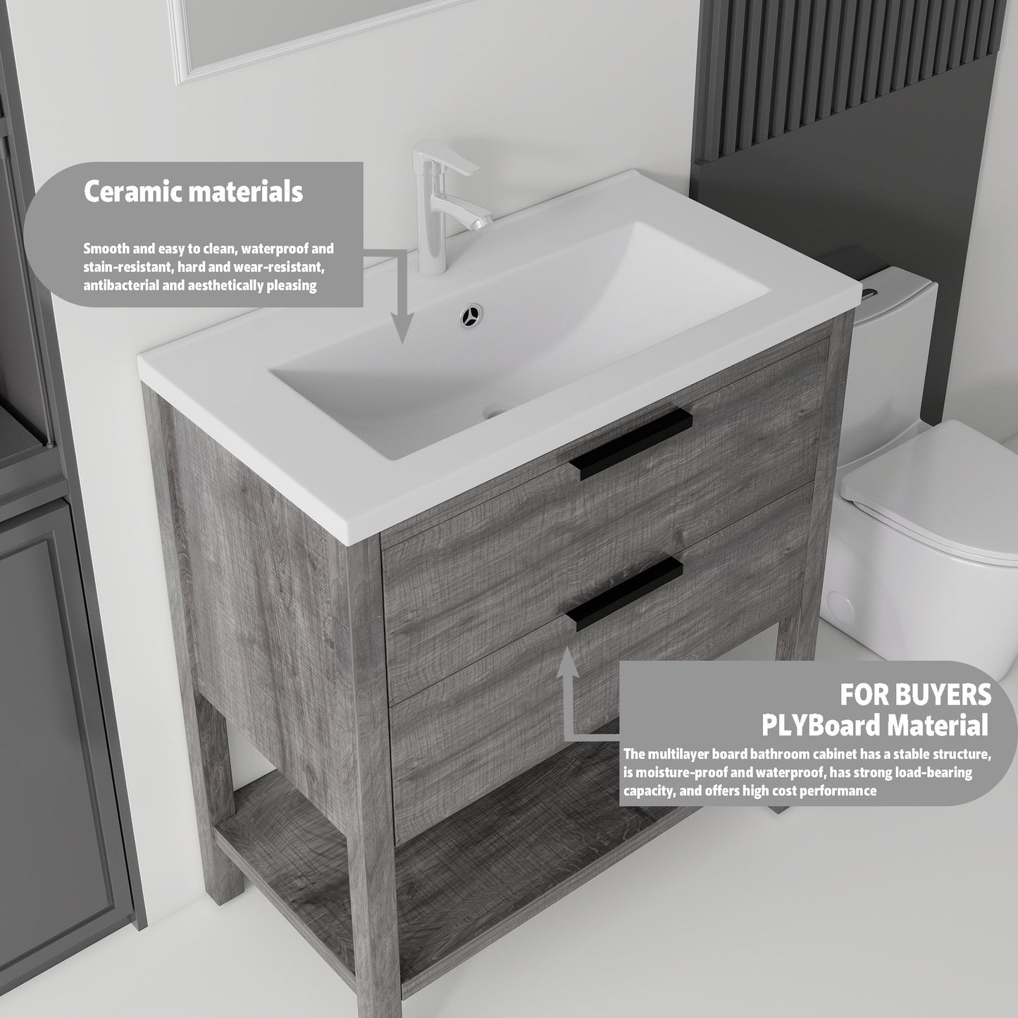 36 Inch Freestanding Bathroom Vanity with Sink and Soft-Close Drawer