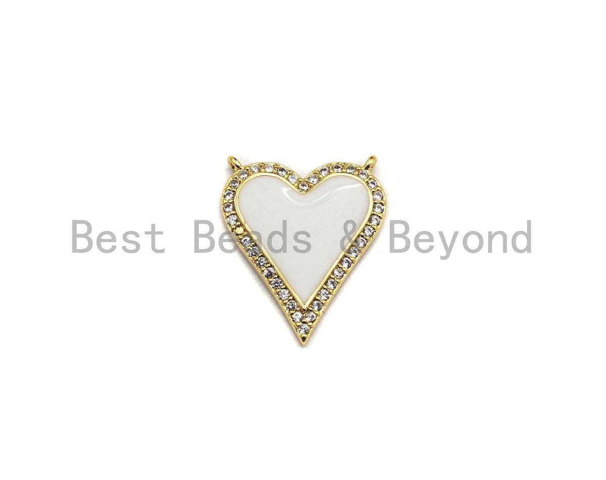 Enamel White and Black heart Pendant, CZ Micro Pave Oil Drop Heart pendant, Enamel Jewelry,16x19mm, #Z481