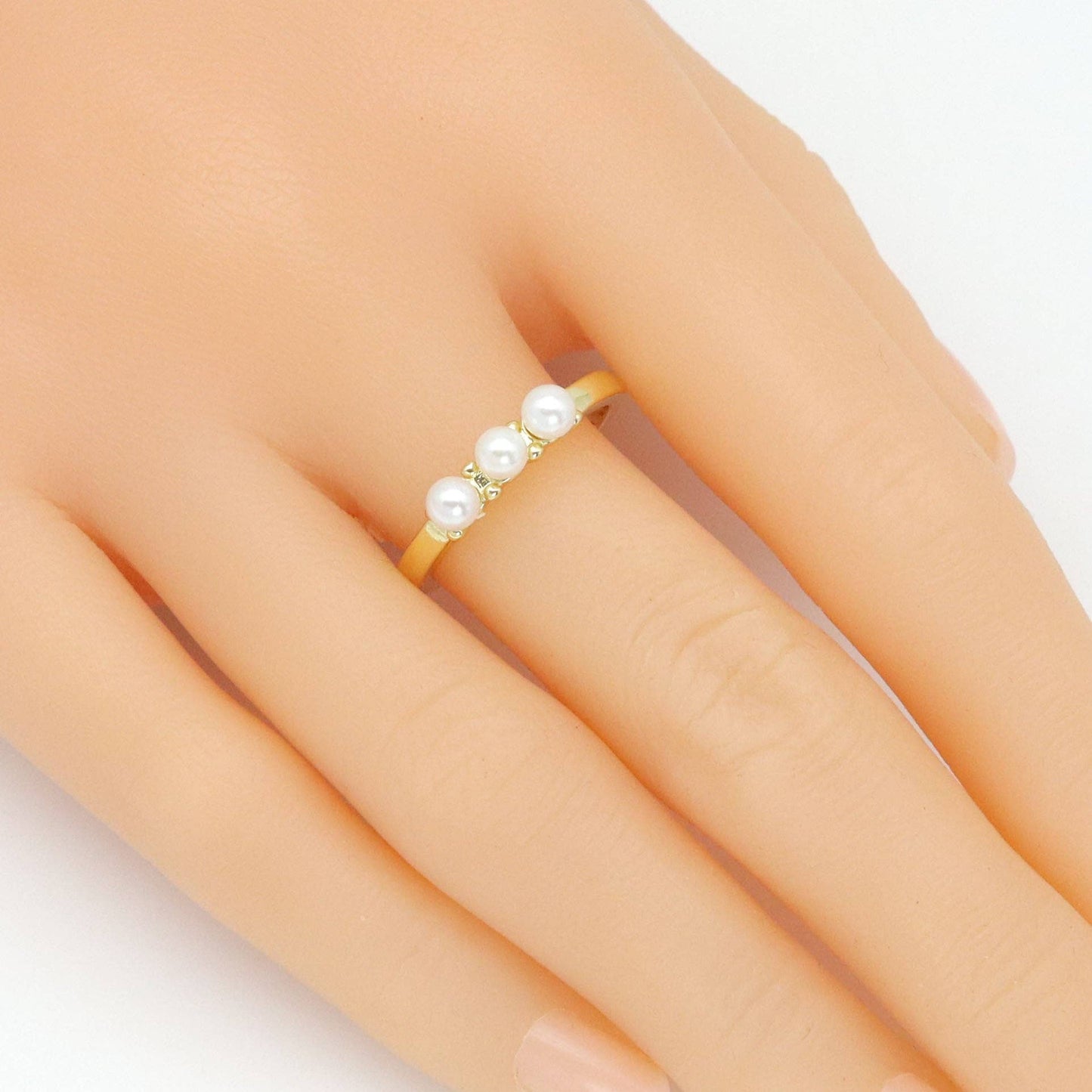 Gold Silver Three Pearl Thin Adjustable Ring, Sku#LX757