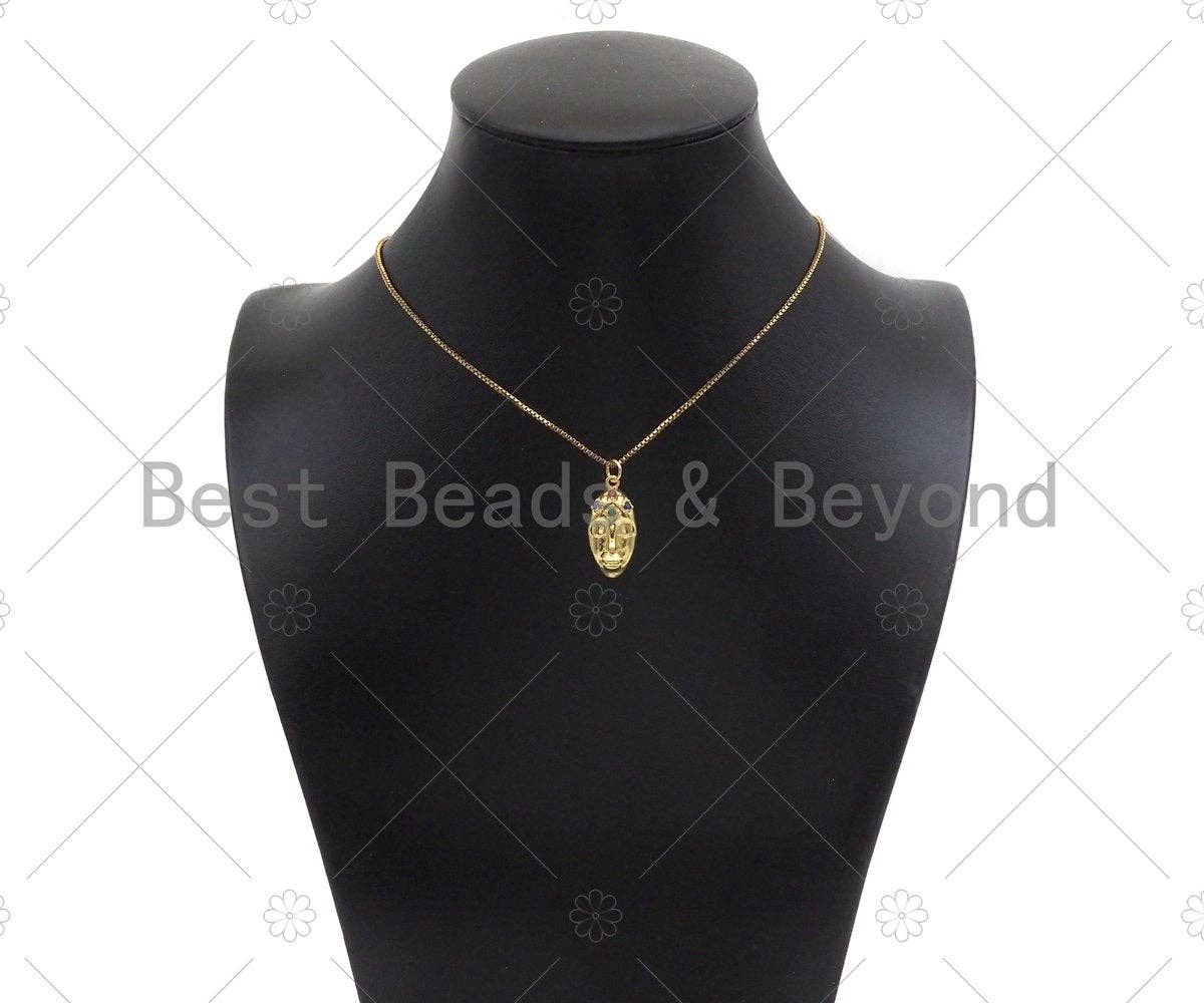Colorful CZ Micro Pave Oval Face Mask Shape Pendant,18K Dainty/Matt Gold Charm, Necklace Bracelet Charm Pendant,12x24mm,Sku#Z1312