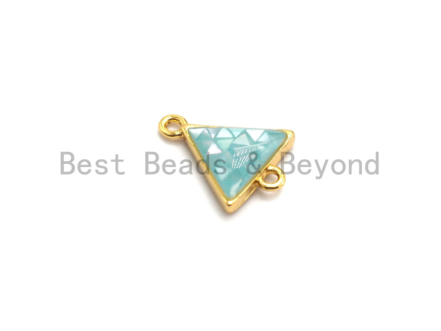 100% Natural Aqua Blue Shell Triangle Connector with Gold/Silver Finish, Blue Shell Connector, Natural Shell Beads, 11x14mm,SKU#Z269