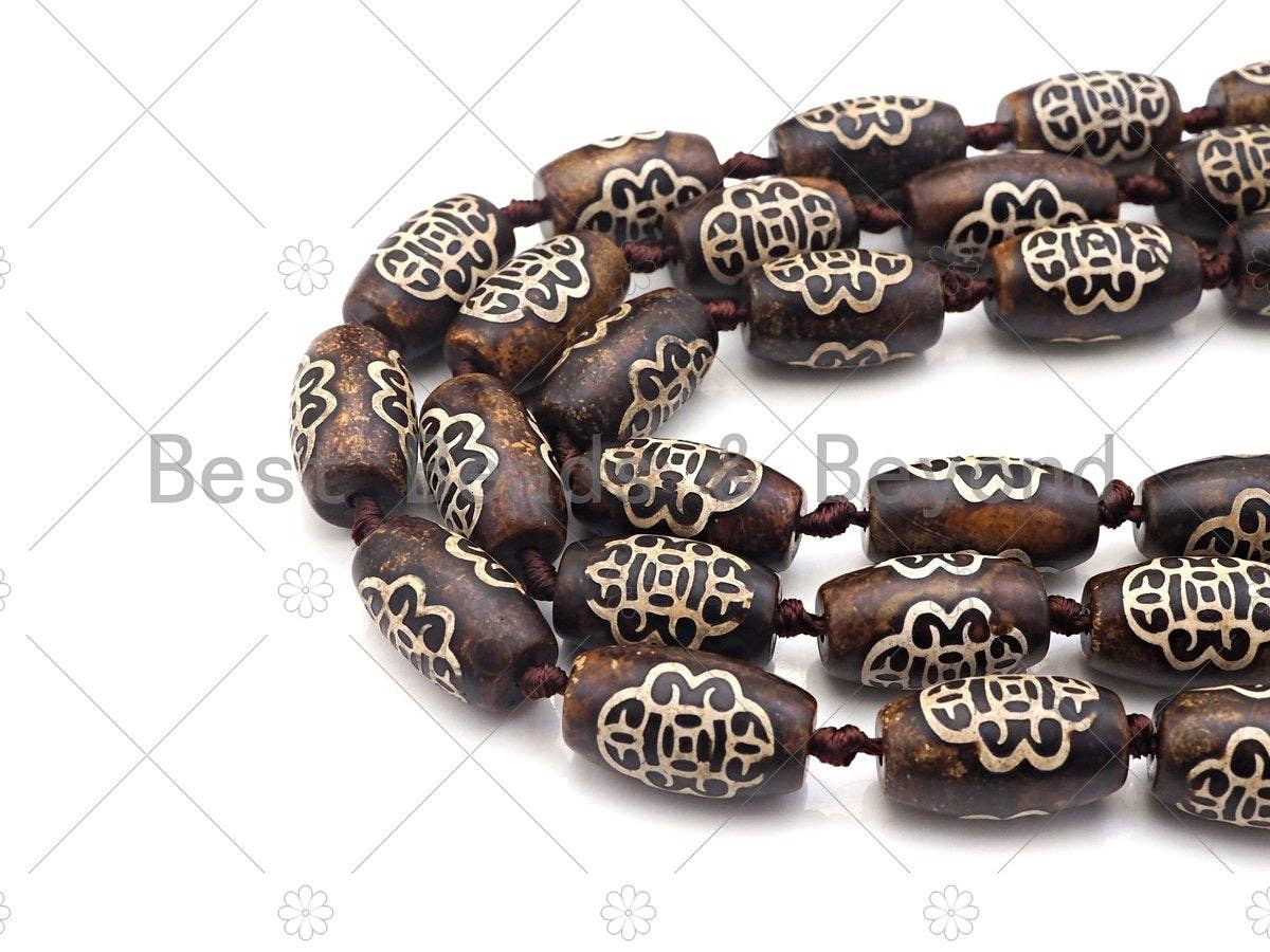 NEW STYLE Natural Tibetan Oval Shape Agate, Barrel Shape 15x25mm, 14" Full Strand, Natural Agate, DZI AgateSku#U975