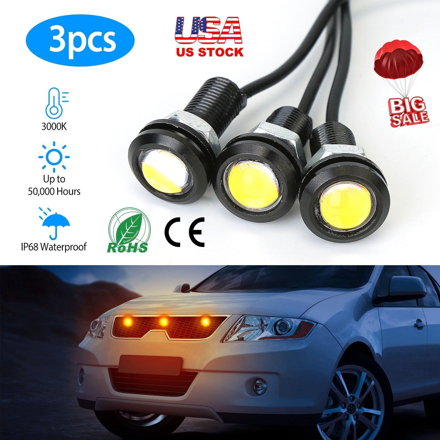 Amber Eagle Eye LED Grille Light for Vehicles