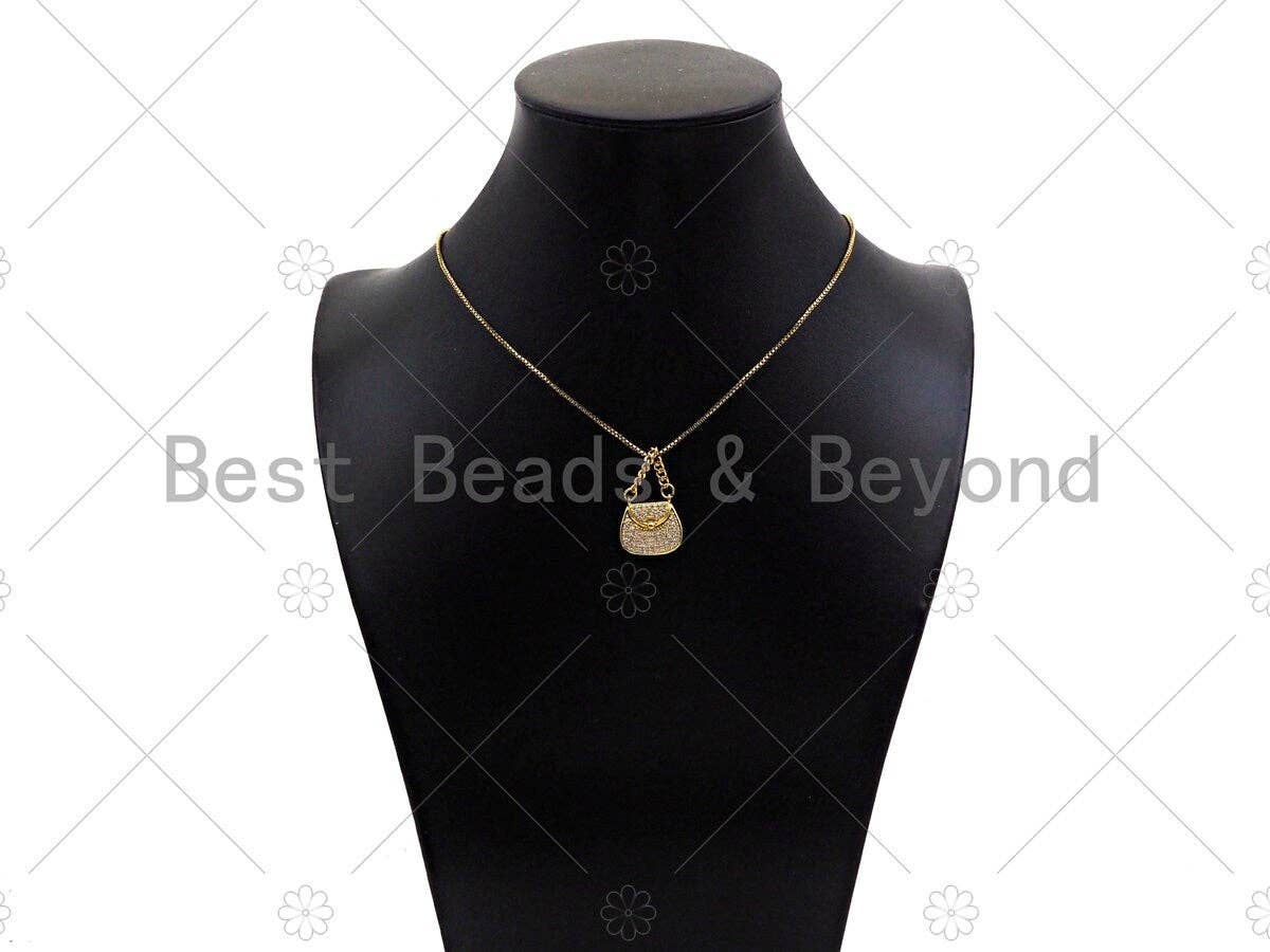 Gold Filled CZ Micro Pave Fashion Bag Shape Pendant,18k Gold Filled Lady's Bag Charm, Necklace Bracelet Charm Pendant,16x16mm,Sku#LK358