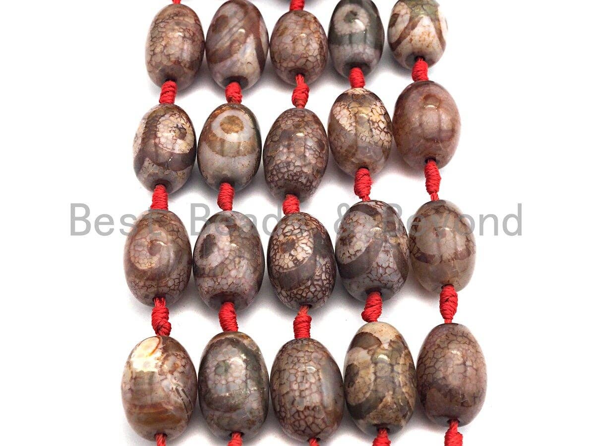 1pc/12pc Tibetan Barrel Agate Beads, Brown Dzi Drum beads, Tibetan Eye Agate Beads, 15x20mm, sku#U529