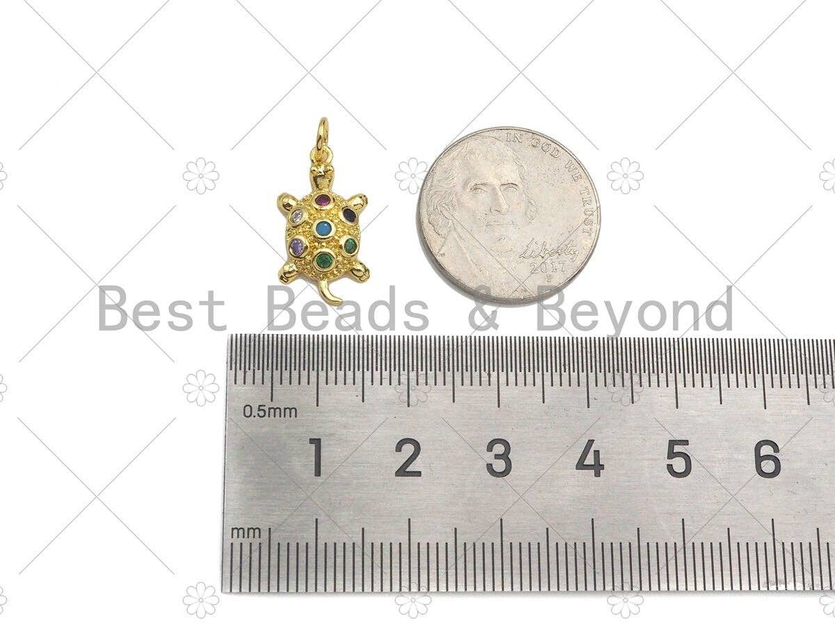 Colorful CZ Micro Pave Turtle Shape Pendant/Charm,18K Dainty Gold Charm, Necklace Bracelet Charm Pendant,11x19mm,Sku#LK296