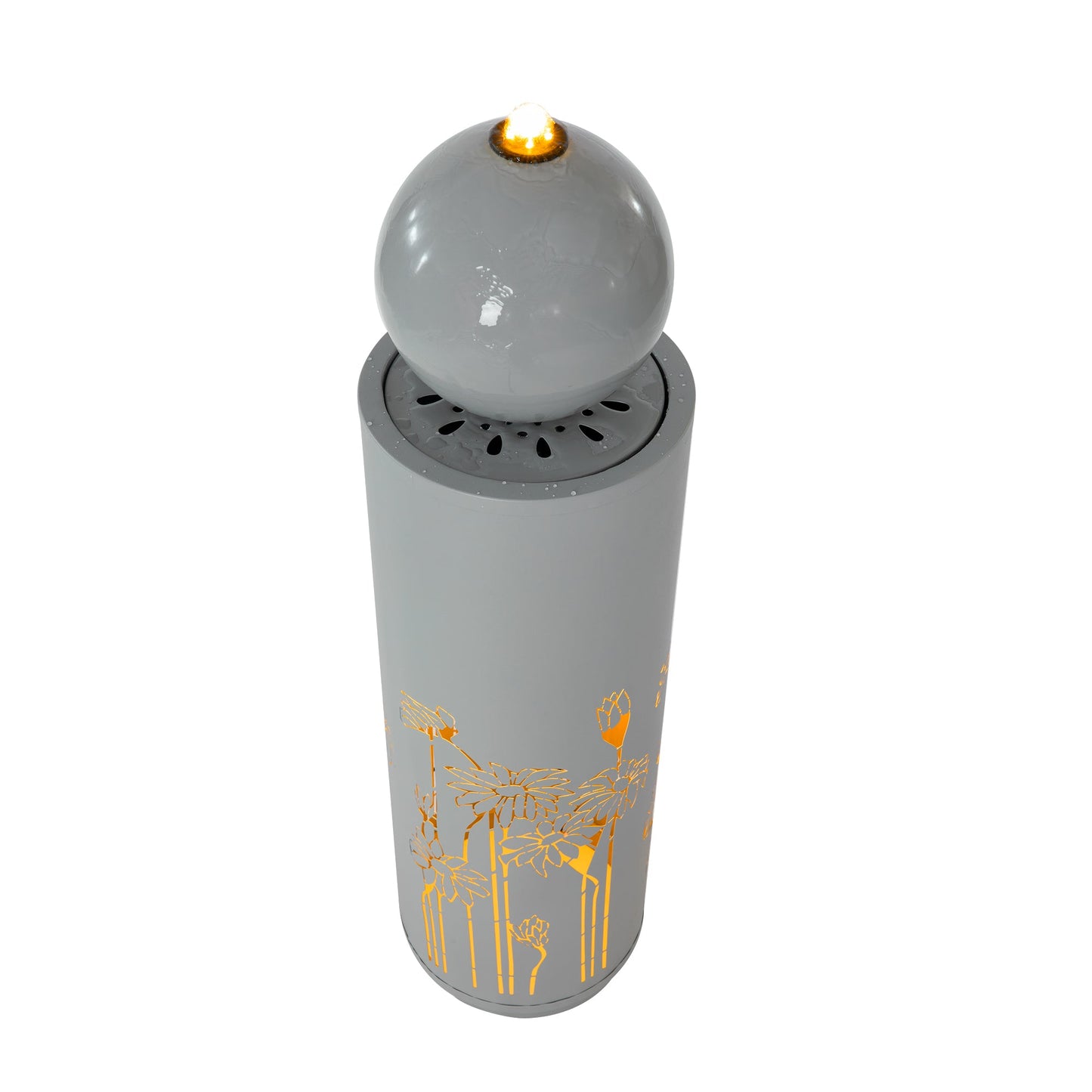 34.25"H Light Gray Metal Sphere-Top Fountain with LED Lights