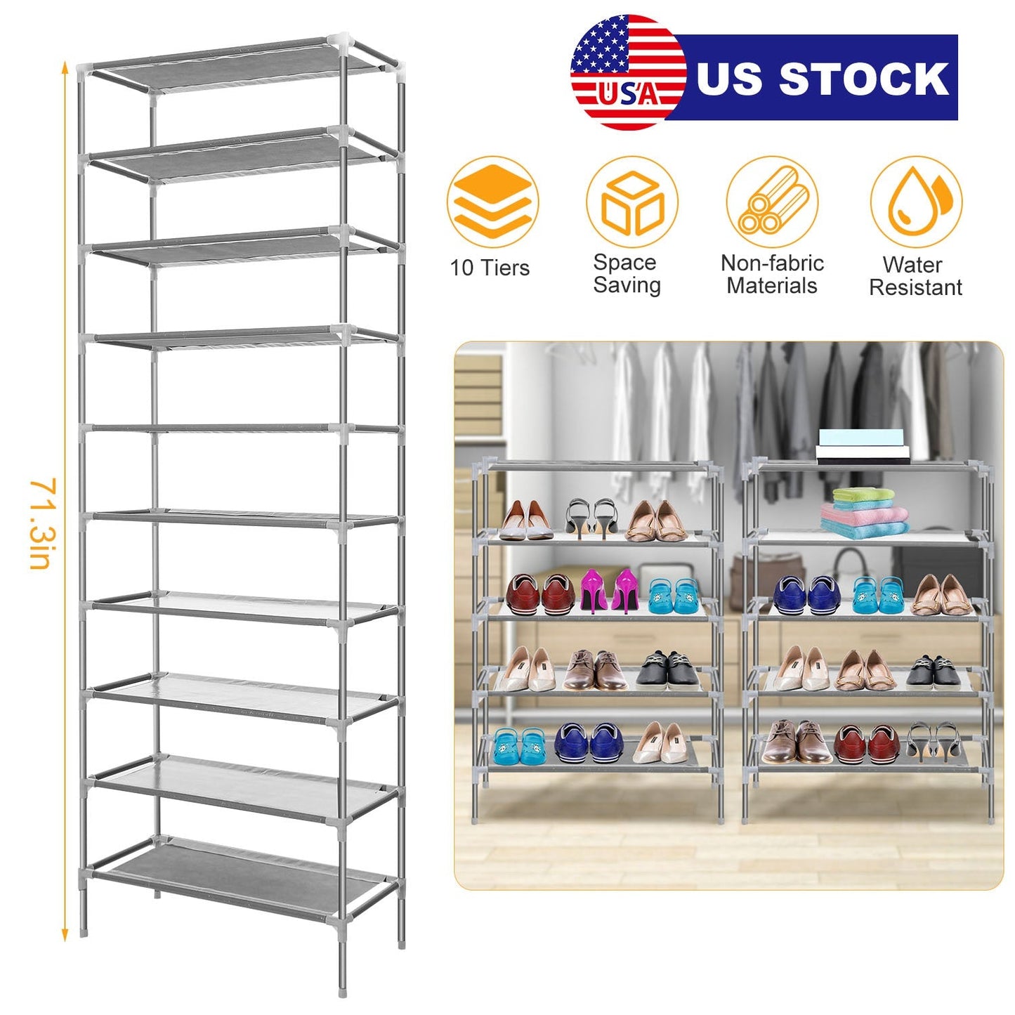 10-Tier Shoe Organizer Rack for Entryways & Closets