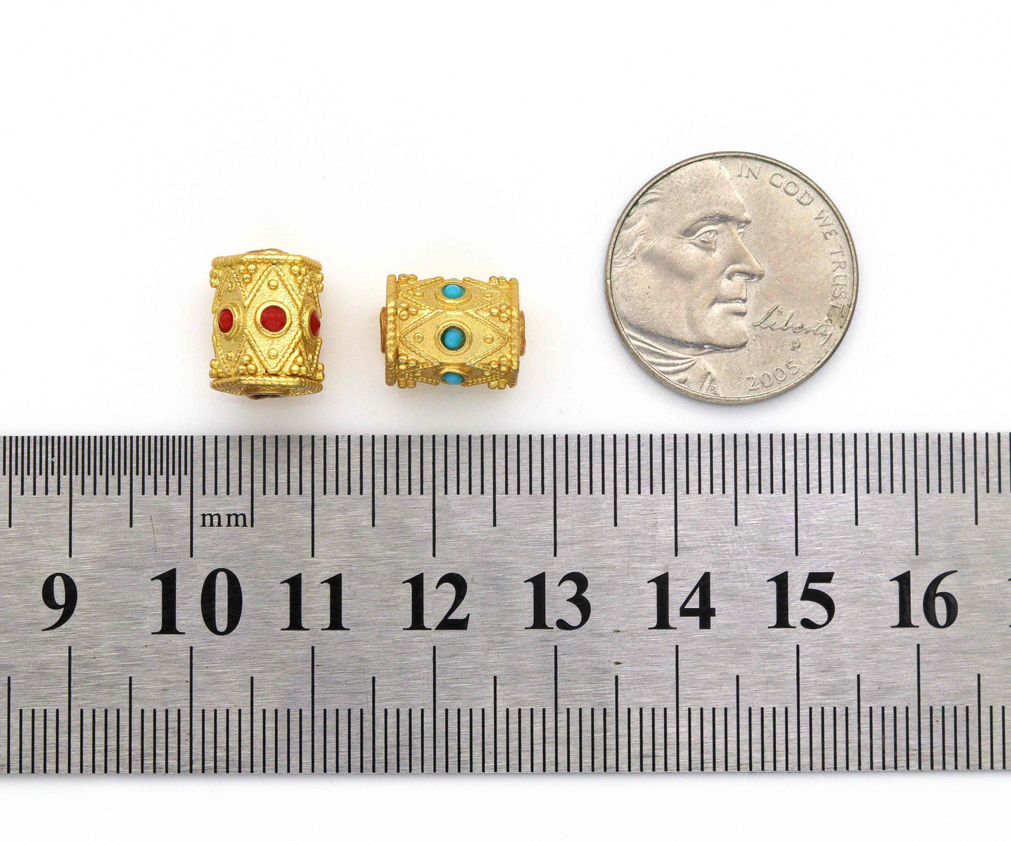 Gold Enamel Hexagon Tube Spacer Beads, Sku#LX61c
